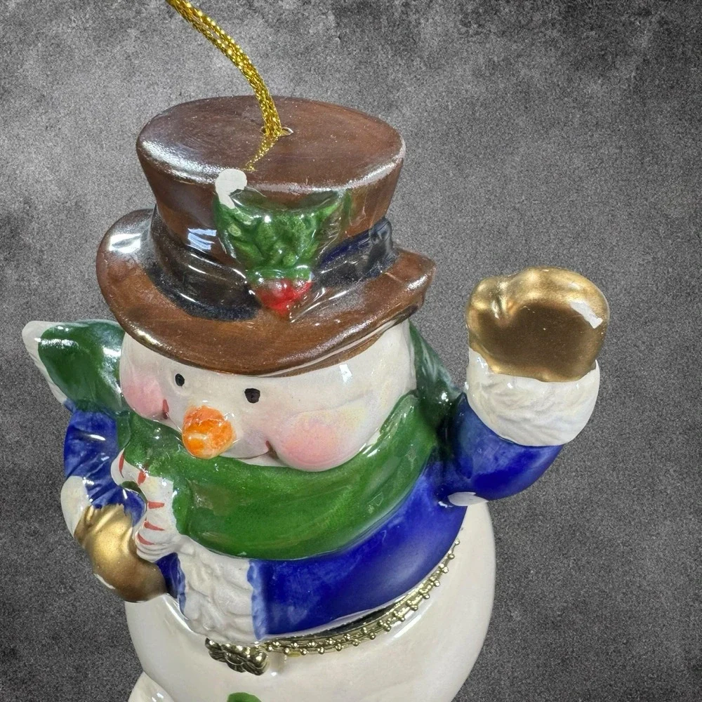 Vintage Snowman‎ Music Box Trinket Box Christmas Ornament Ceramic Decor Holiday